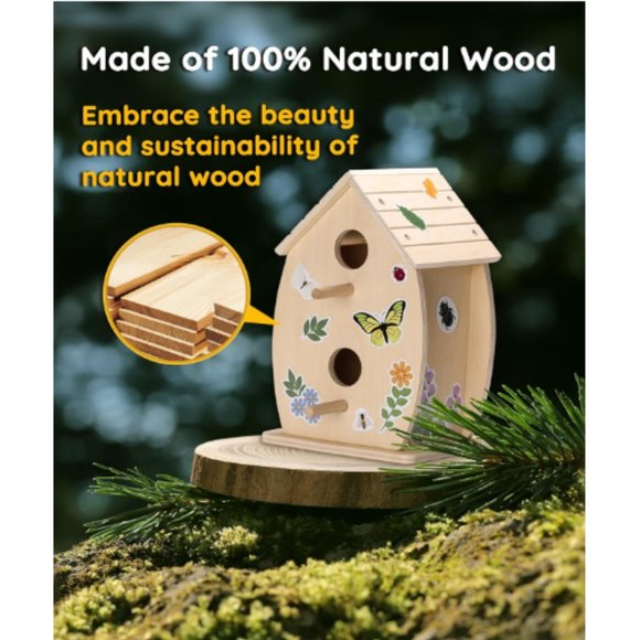 DIY - Unfinished Wooden Birdhouse Kit for Kids to Build & Paint w/ Stickers - Picture 4 of 7